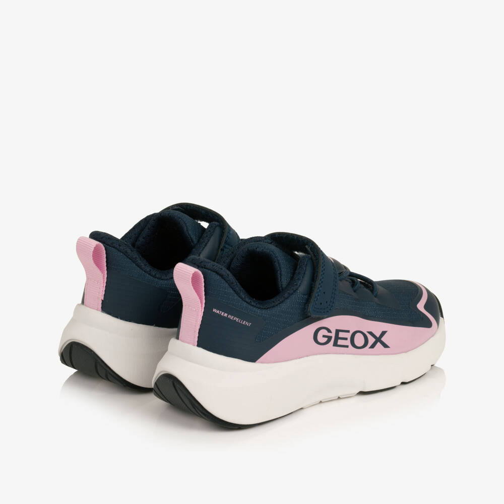 Geox-Girls Navy Blue Ripstop Trainers with Velcro | Childrensalon