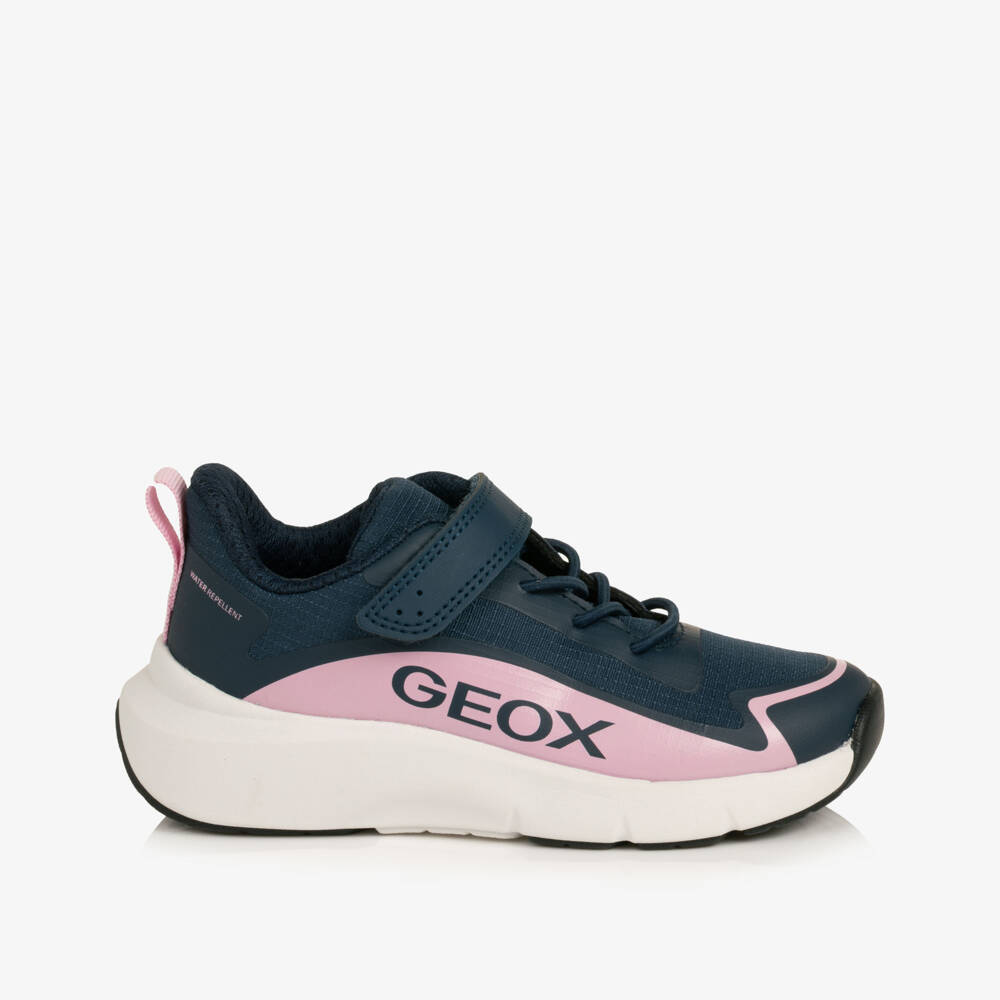 Geox-Girls Navy Blue Ripstop Trainers with Velcro | Childrensalon