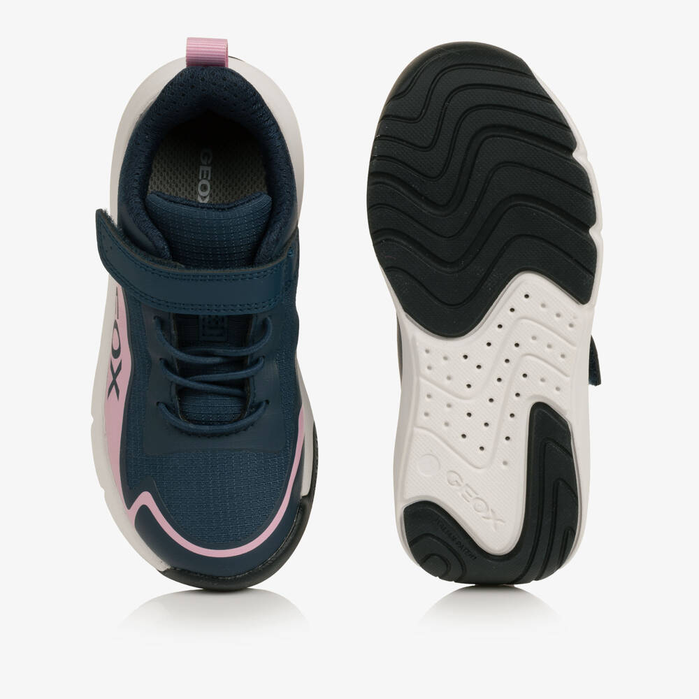 Geox-Girls Navy Blue Ripstop Trainers with Velcro | Childrensalon