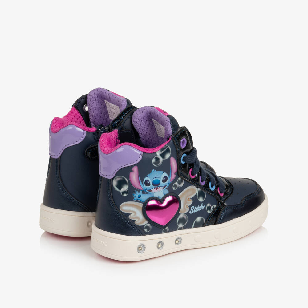 Geox-Girls Navy High-Top Disney Light-Up Trainers with Stitch | Childrensalon