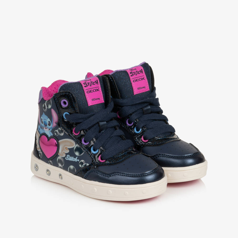 Geox-Girls Navy High-Top Disney Light-Up Trainers with Stitch | Childrensalon