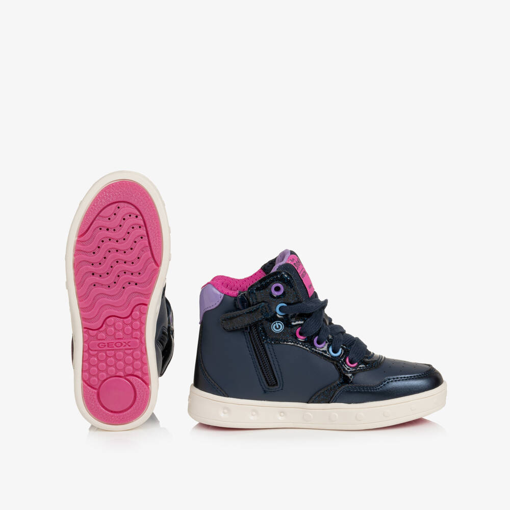 Geox-Girls Navy High-Top Disney Light-Up Trainers with Stitch | Childrensalon