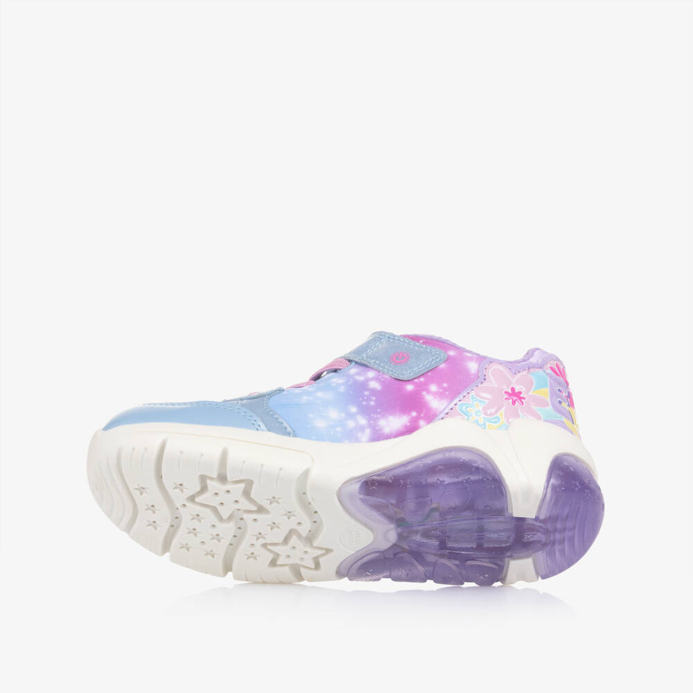 Geox-Girls Pale Blue & Lilac Elsa Disney Light Up Trainers | Childrensalon