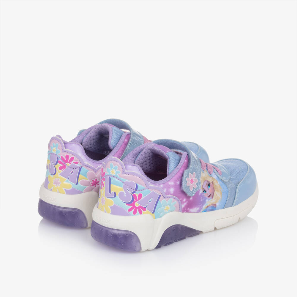 Geox-Girls Pale Blue & Lilac Elsa Disney Light Up Trainers | Childrensalon