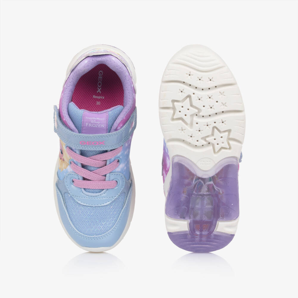 Geox-Girls Pale Blue & Lilac Elsa Disney Light Up Trainers | Childrensalon