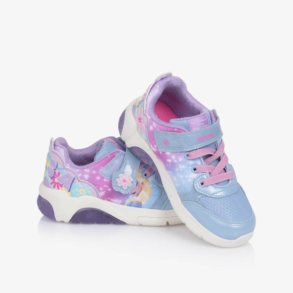 Geox-Girls Pale Blue & Lilac Elsa Disney Light Up Trainers | Childrensalon
