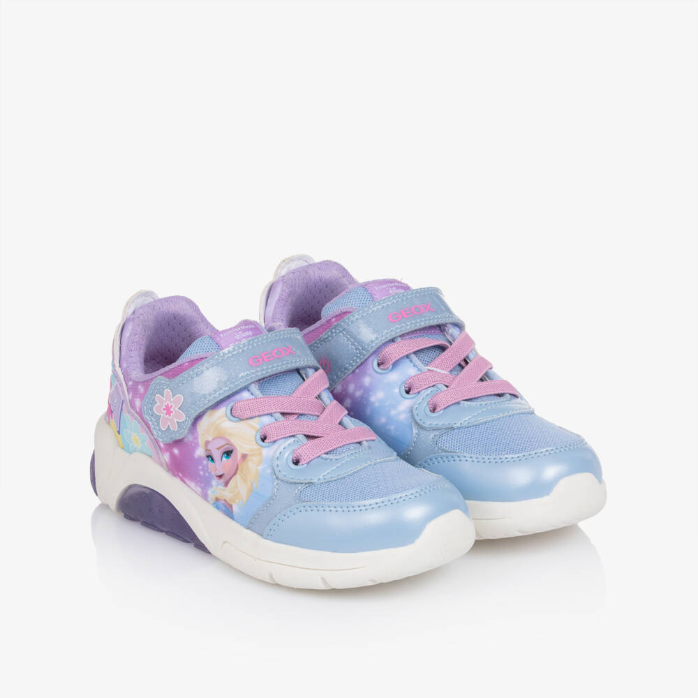 Geox-Girls Pale Blue & Lilac Elsa Disney Light Up Trainers | Childrensalon