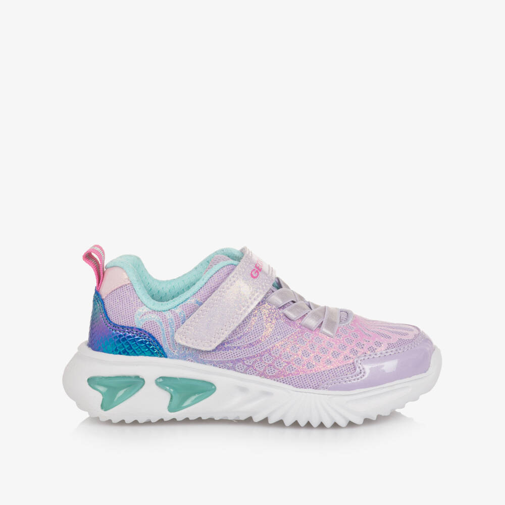 Geox-Girls Pale Lilac Mermaid Light Up Trainers | Childrensalon