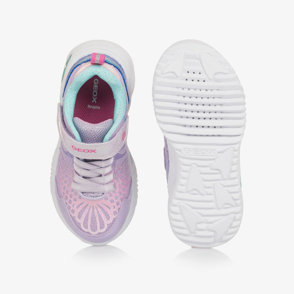Geox-Girls Pale Lilac Mermaid Light Up Trainers | Childrensalon