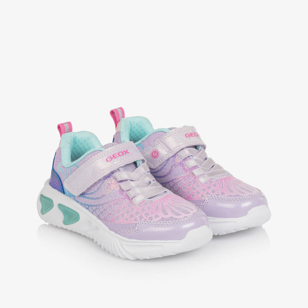 Geox-Girls Pale Lilac Mermaid Light Up Trainers | Childrensalon