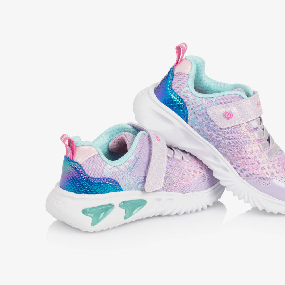 Geox-Girls Pale Lilac Mermaid Light Up Trainers | Childrensalon