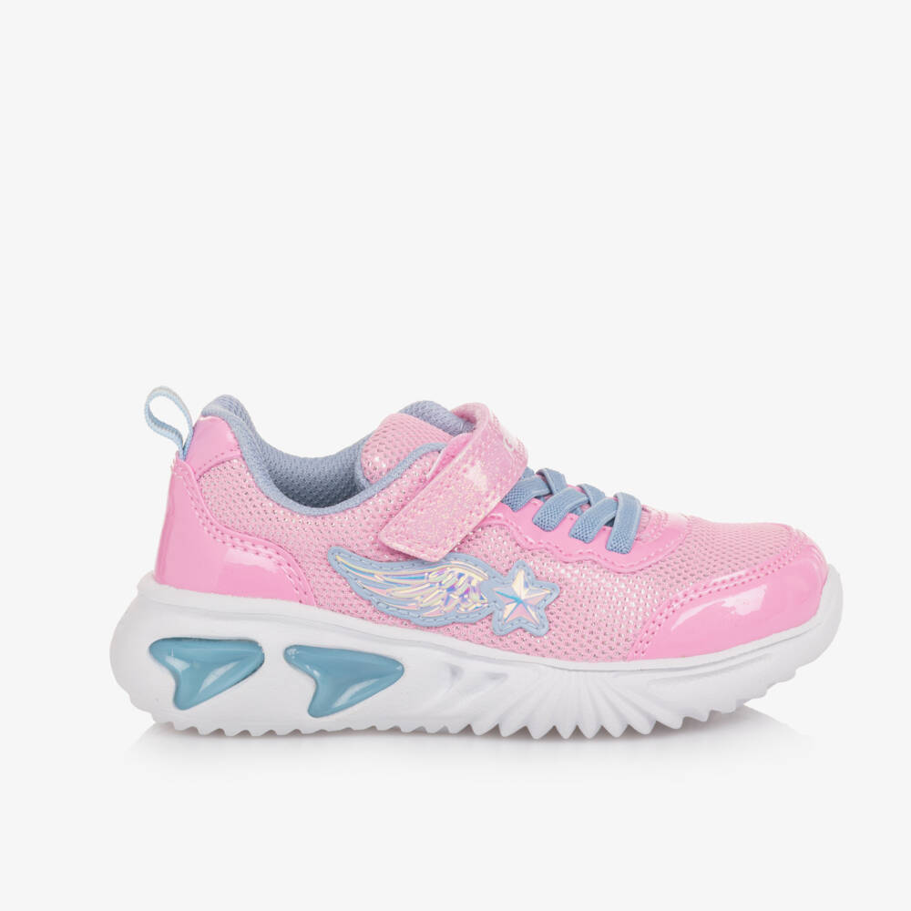 Geox-Girls Pale Pink & Blue Wing Light Up Trainers | Childrensalon
