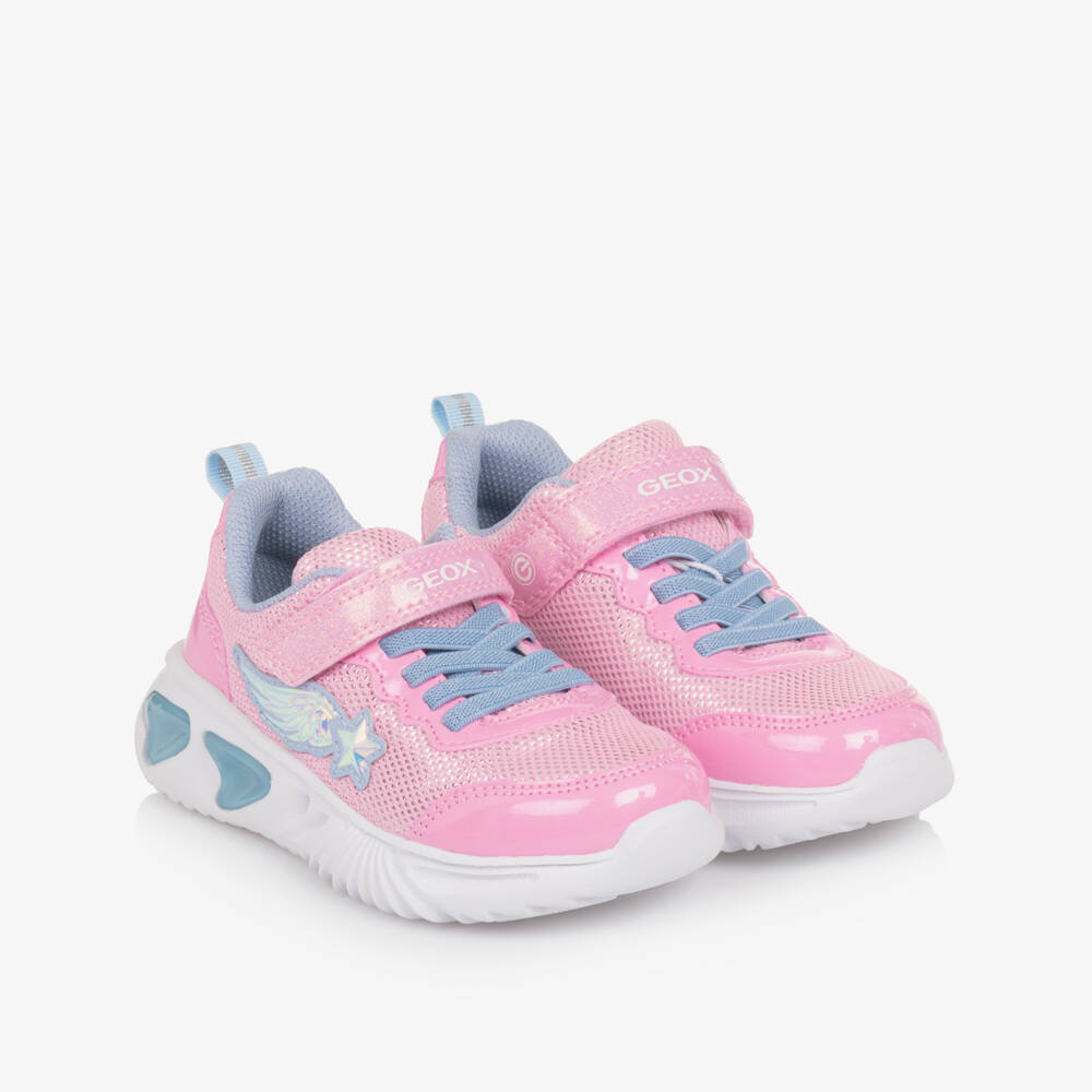 Geox-Girls Pale Pink & Blue Wing Light Up Trainers | Childrensalon