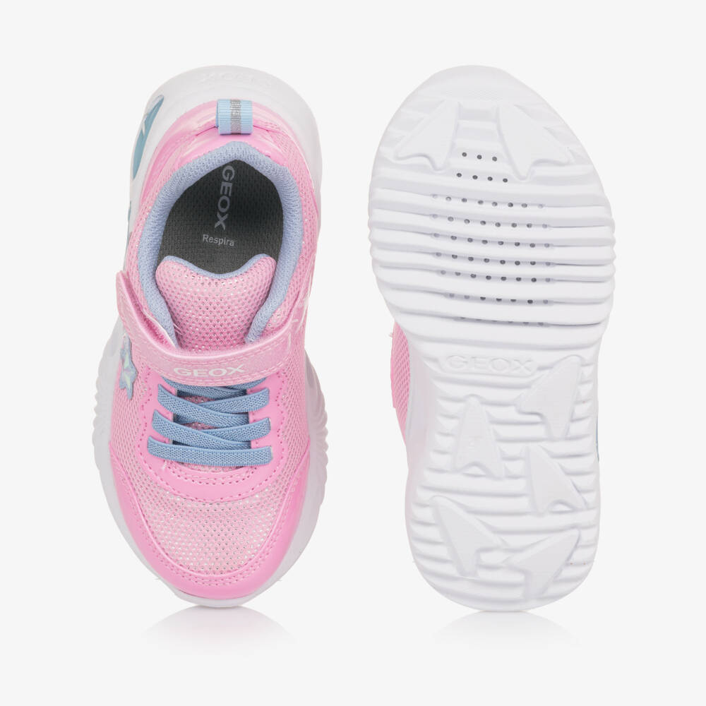 Geox-Girls Pale Pink & Blue Wing Light Up Trainers | Childrensalon