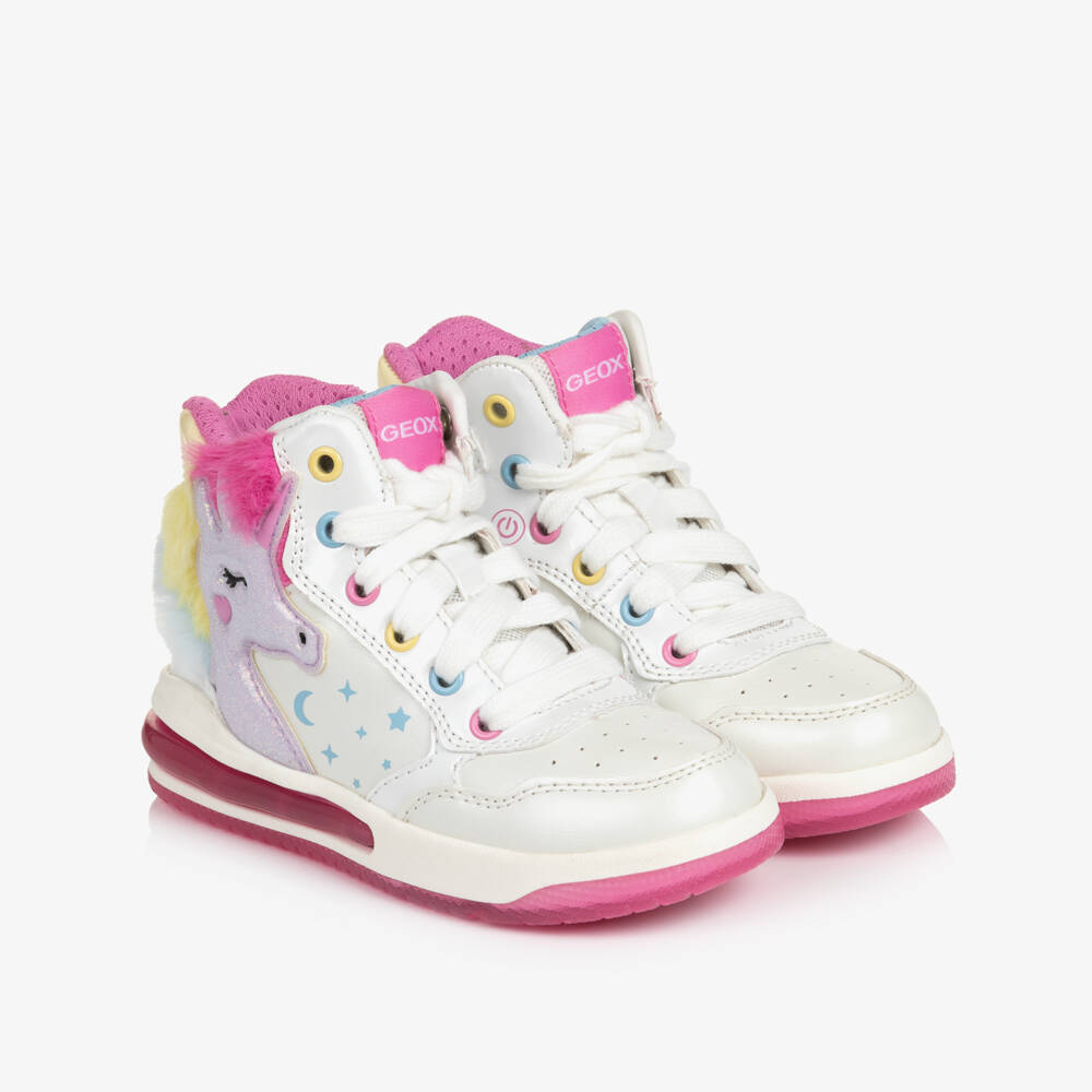 Geox-Girls Pearlescent High-Top Unicorn Light-Up Trainers | Childrensalon