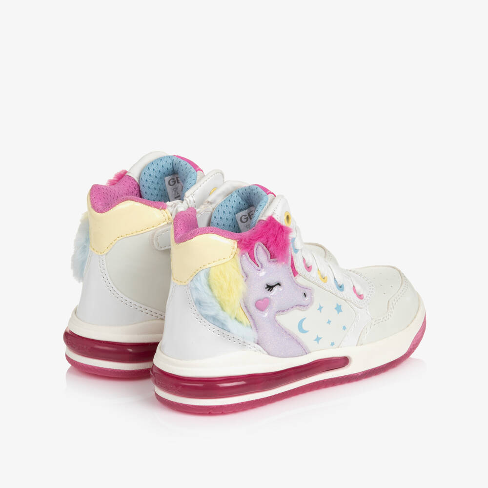Geox-Girls Pearlescent High-Top Unicorn Light-Up Trainers | Childrensalon