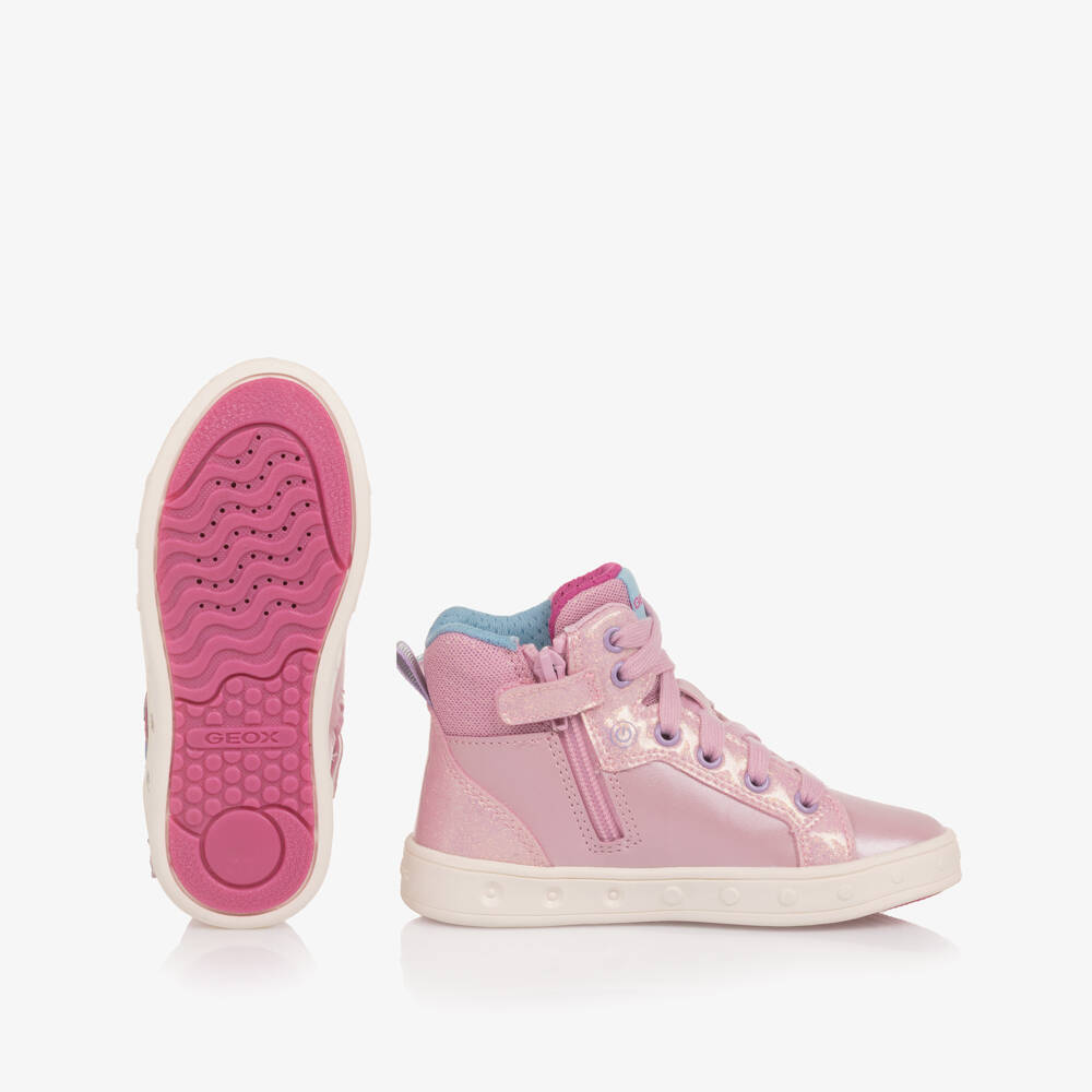Geox-Girls Pink Butterfly Light-Up High-Top Trainers | Childrensalon