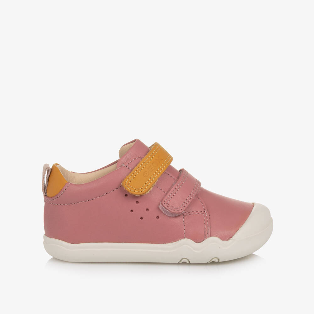 Geox-Girls Pink Leather Barefeel Pre-Walker Trainers | Childrensalon