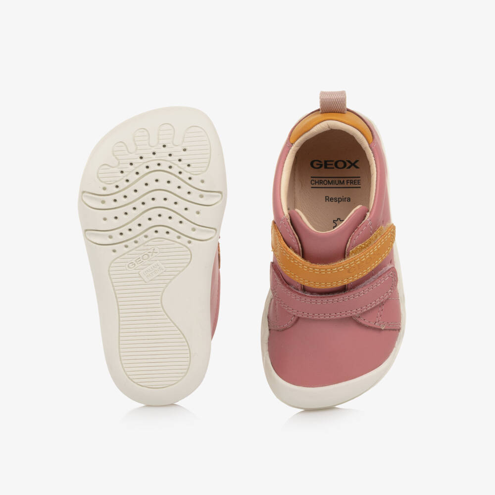 Geox-Girls Pink Leather Barefeel Pre-Walker Trainers | Childrensalon