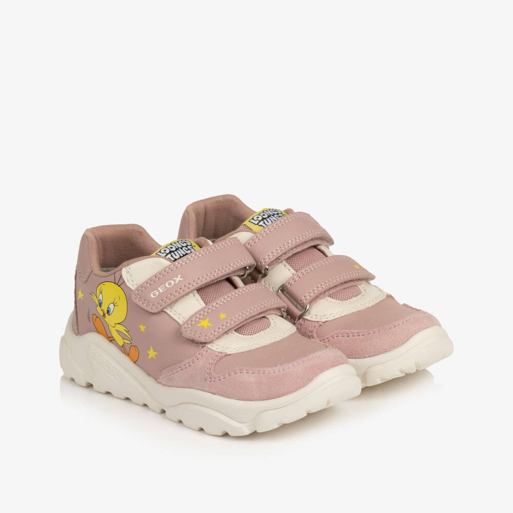 Geox-Girls Pink Looney Tunes Velcro Trainers | Childrensalon
