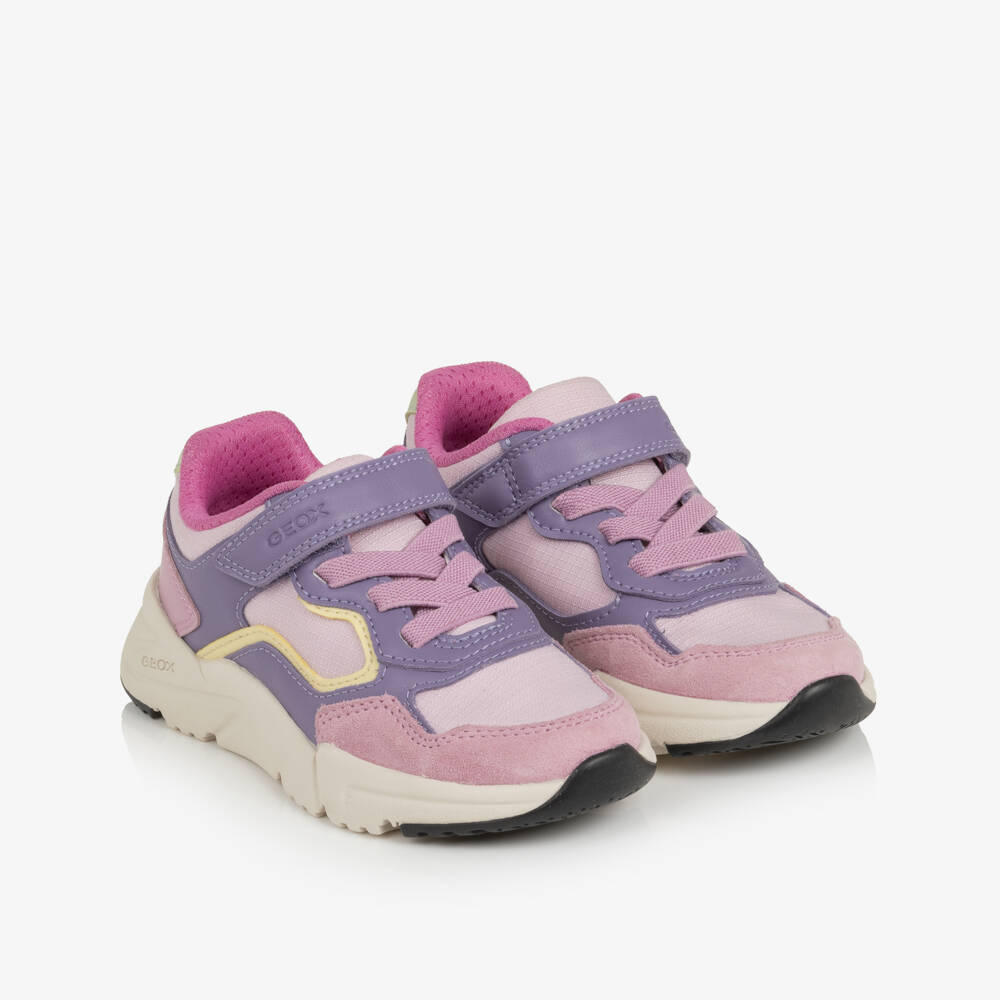 Geox-Girls Pink & Purple Velcro Trainers | Childrensalon