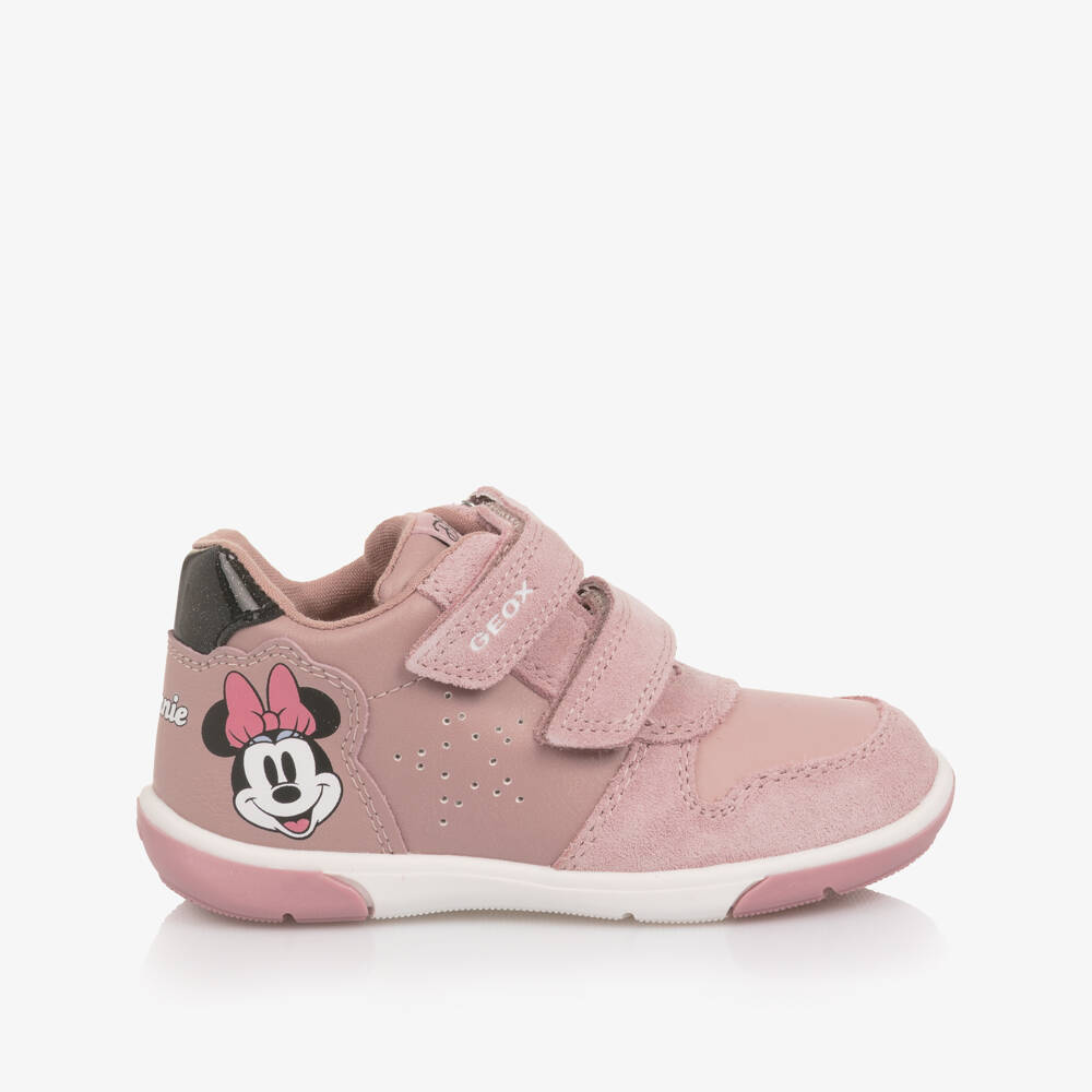 Geox-Girls Pink Suede Leather Minnie Mouse Trainers | Childrensalon