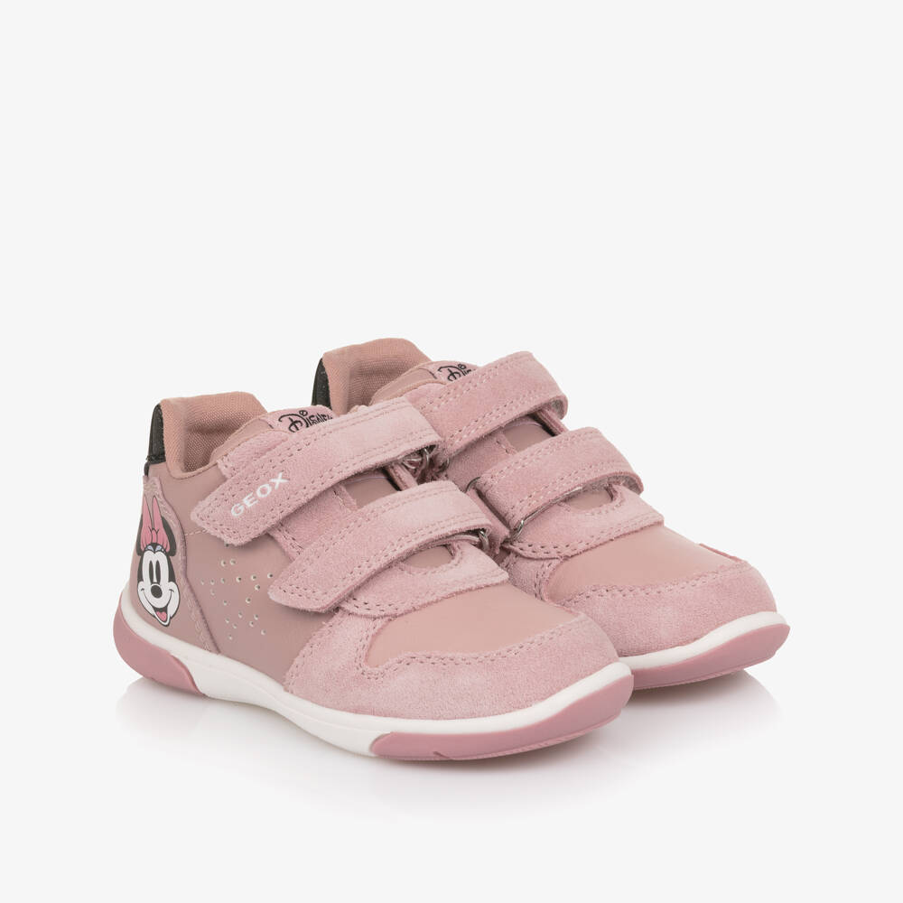 Geox-Girls Pink Suede Leather Minnie Mouse Trainers | Childrensalon