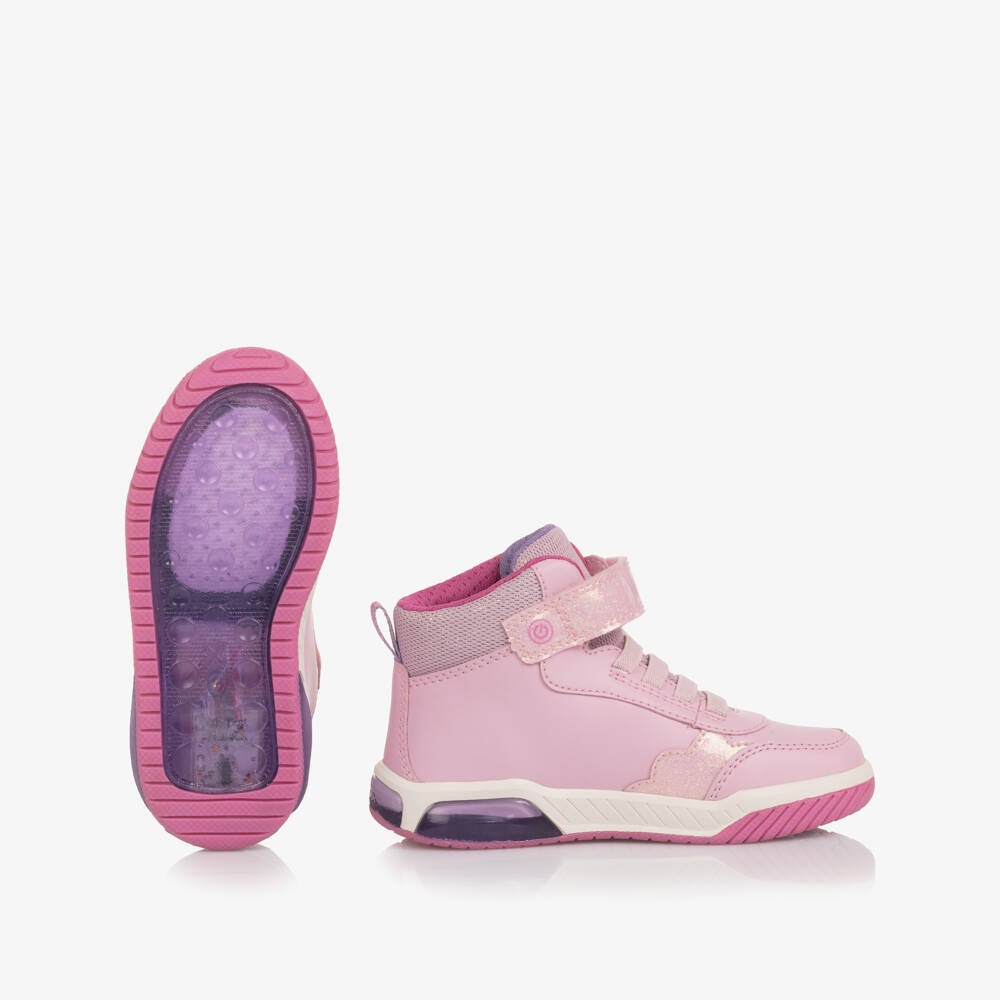 Geox-Girls Pink Unicorn Light-Up High-Top Trainers | Childrensalon
