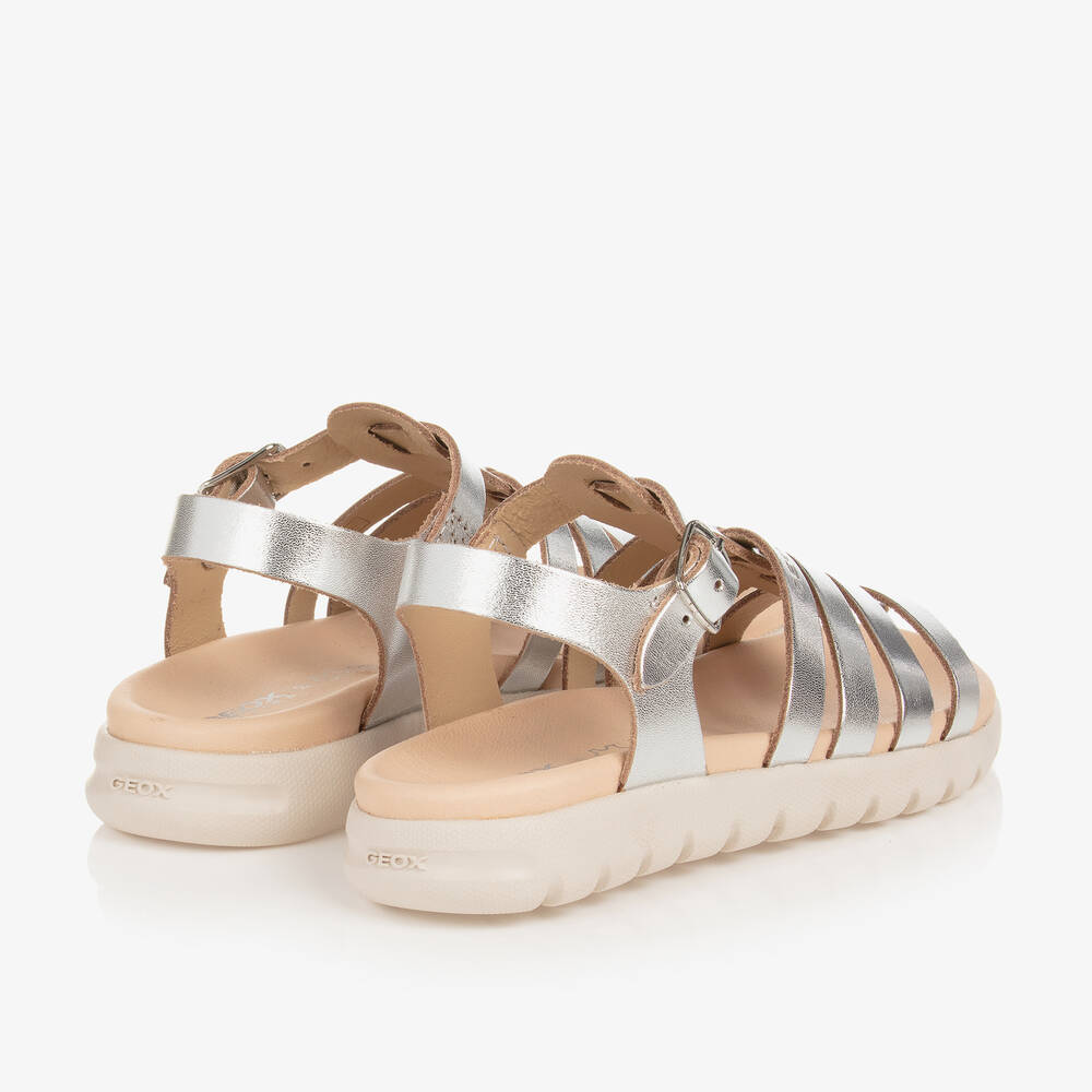 Geox-Girls Silver Leather Sandals | Childrensalon