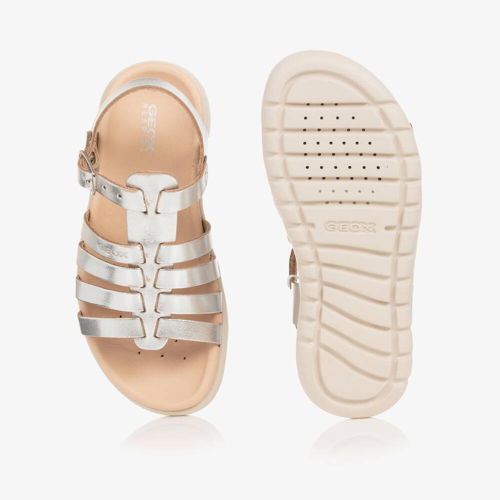 Geox-Girls Silver Leather Sandals | Childrensalon