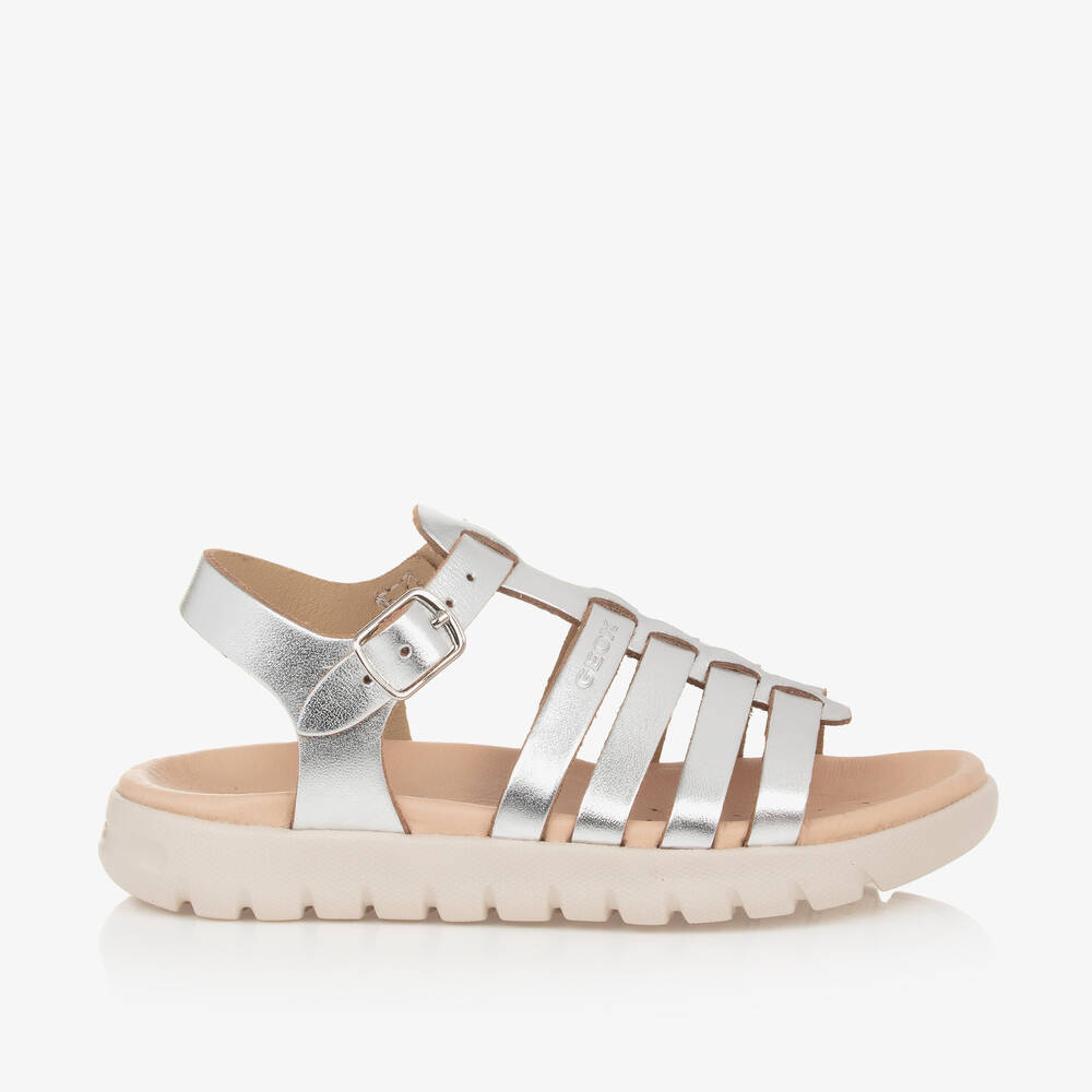 Geox-Girls Silver Leather Sandals | Childrensalon