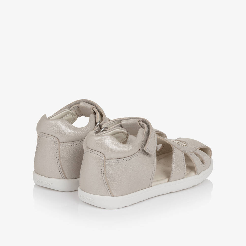 Geox-صندل جلد مزين بقلب لامع لون فضي للبنات | Childrensalon