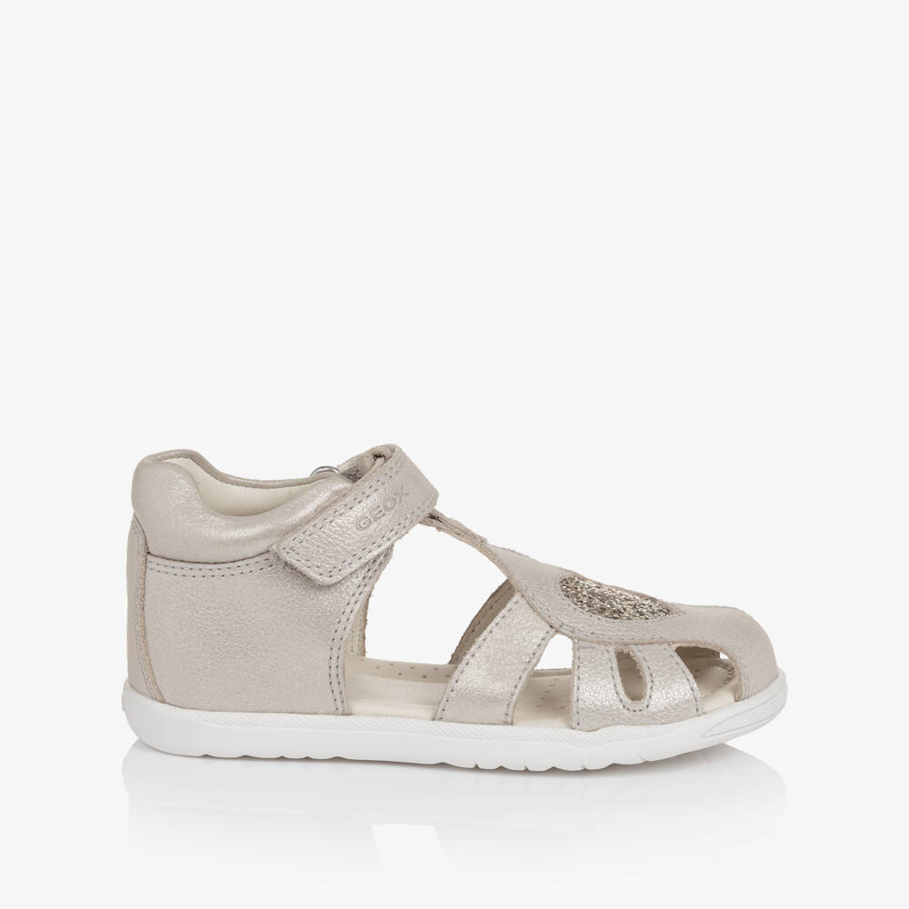 Geox-صندل جلد مزين بقلب لامع لون فضي للبنات | Childrensalon
