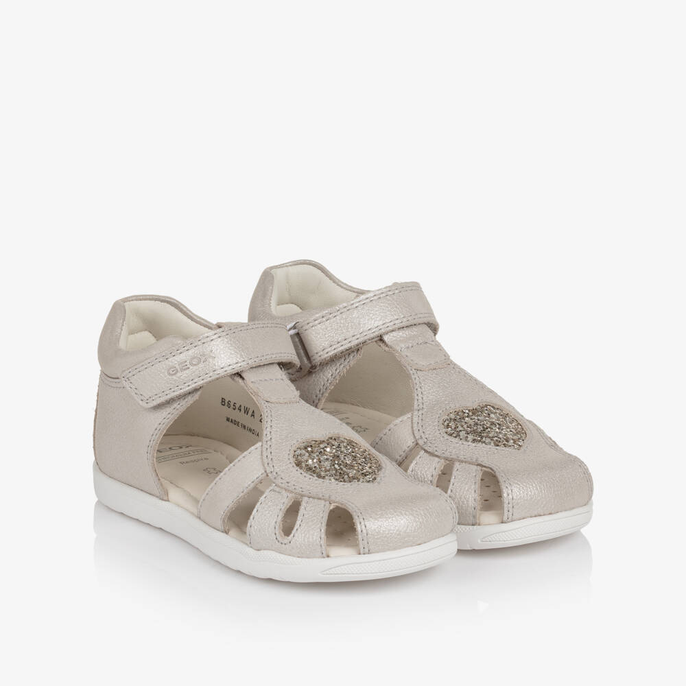 Geox-صندل جلد مزين بقلب لامع لون فضي للبنات | Childrensalon