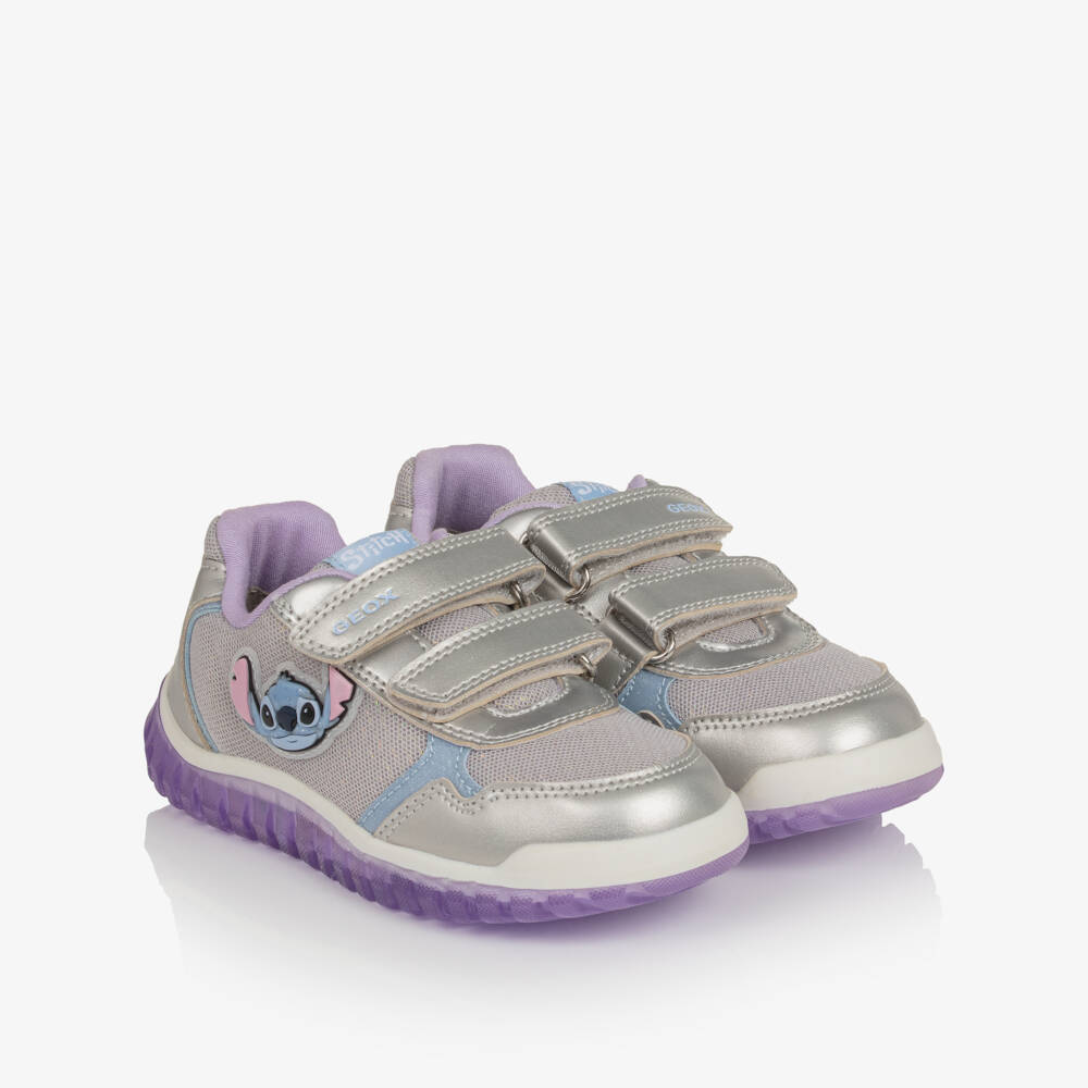 Geox-Girls Silver Lilo & Stich Velcro Trainers | Childrensalon