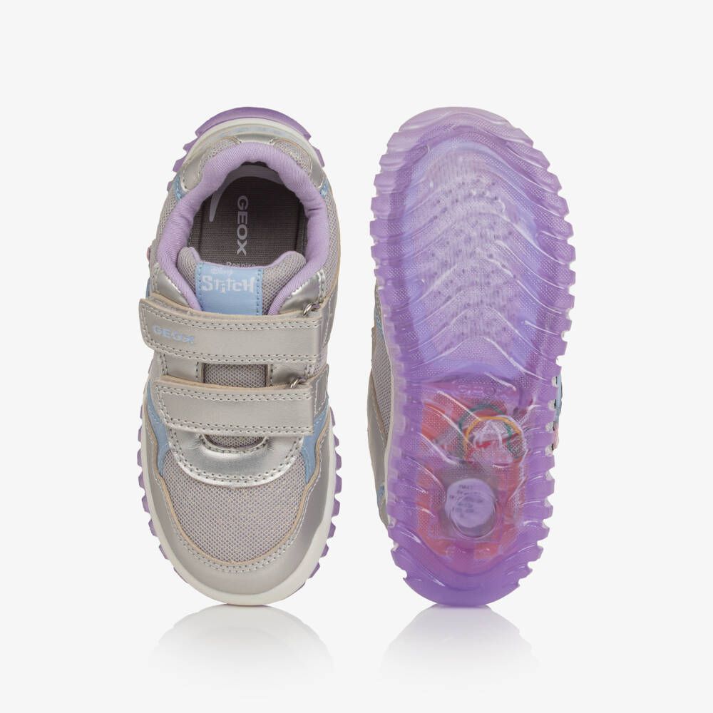 Geox-Girls Silver Lilo & Stich Velcro Trainers | Childrensalon