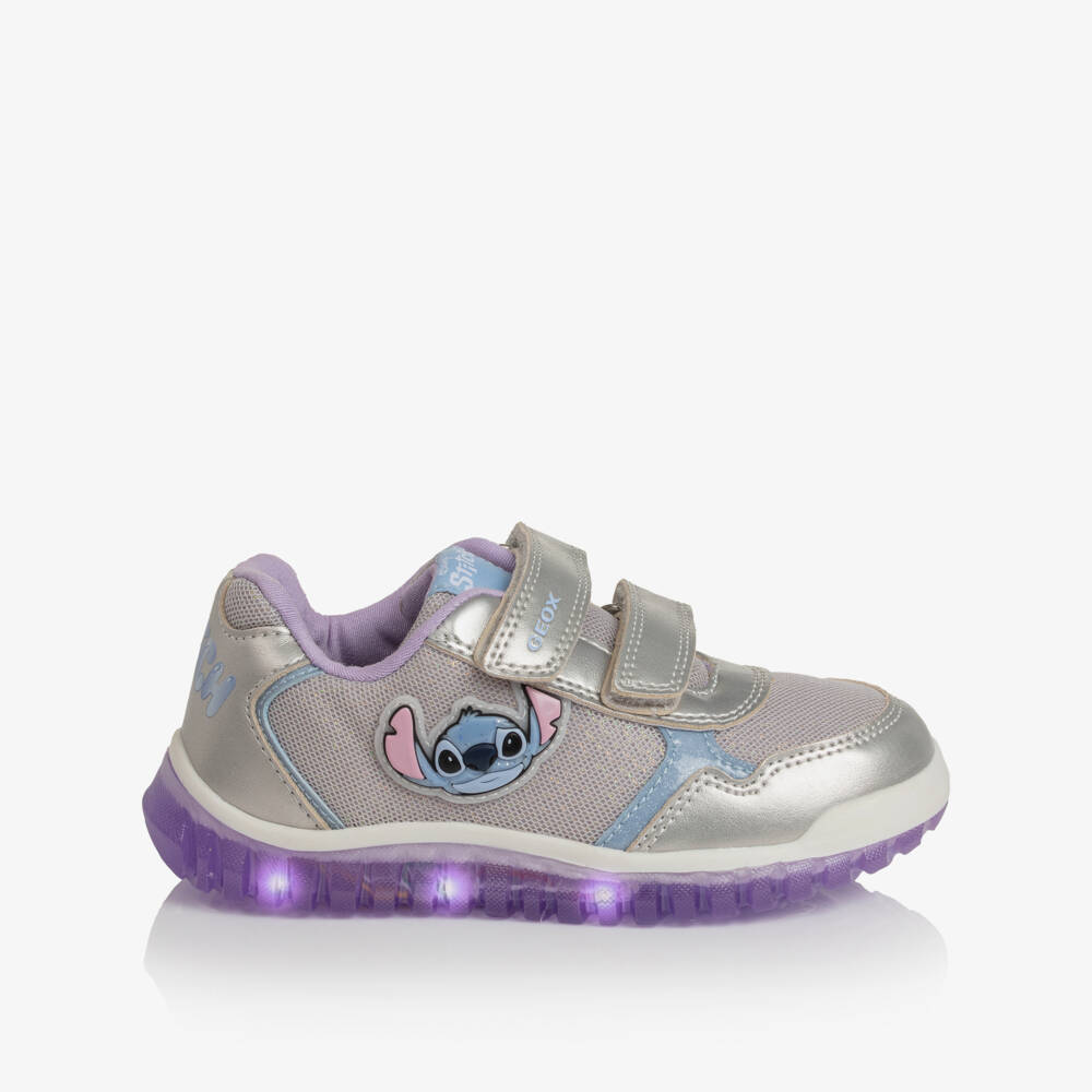 Geox-Girls Silver Lilo & Stich Velcro Trainers | Childrensalon