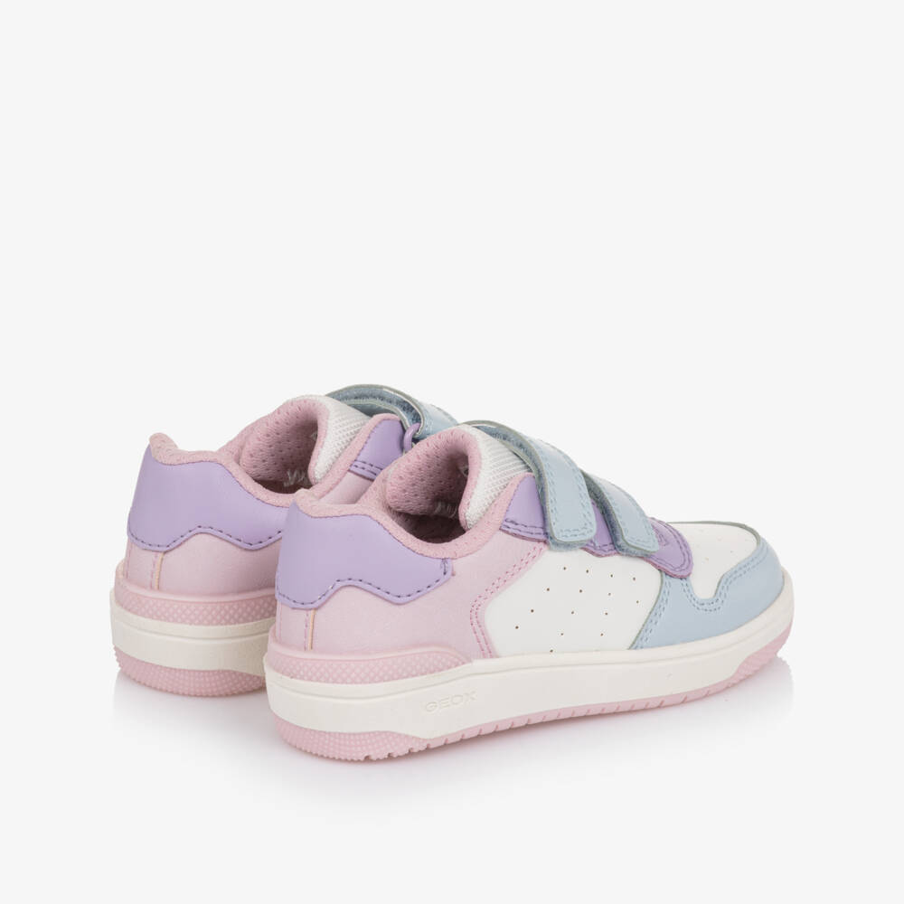 Geox-Girls White Blue & Pink Faux Leather Trainers | Childrensalon