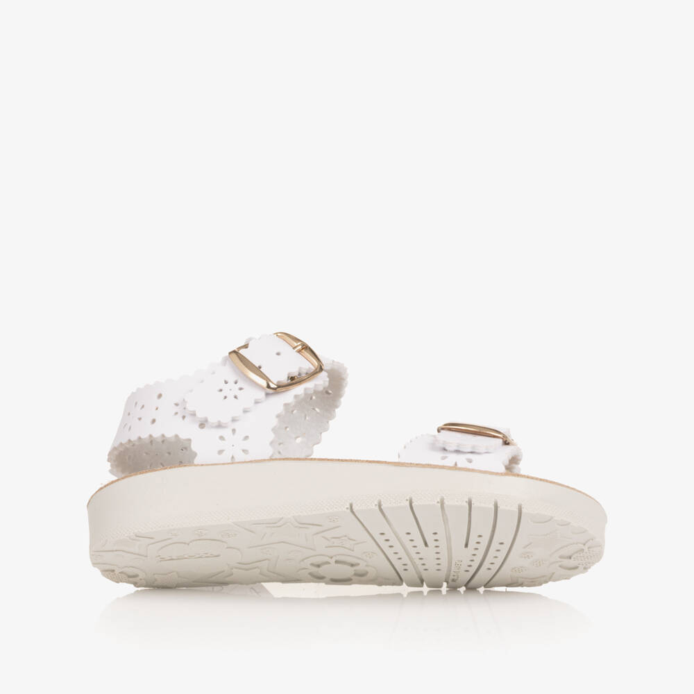 Geox-Girls White Cutwork Faux Leather Buckle Sandals | Childrensalon