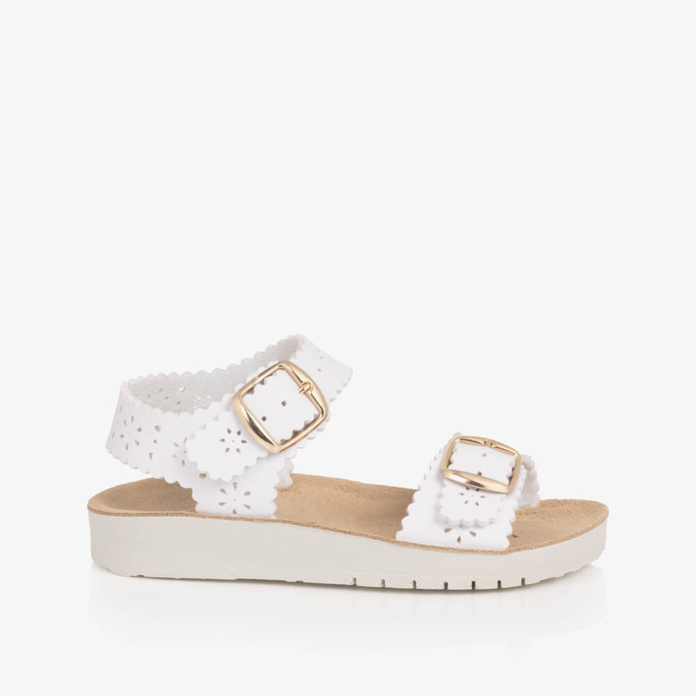Geox-Girls White Cutwork Faux Leather Buckle Sandals | Childrensalon