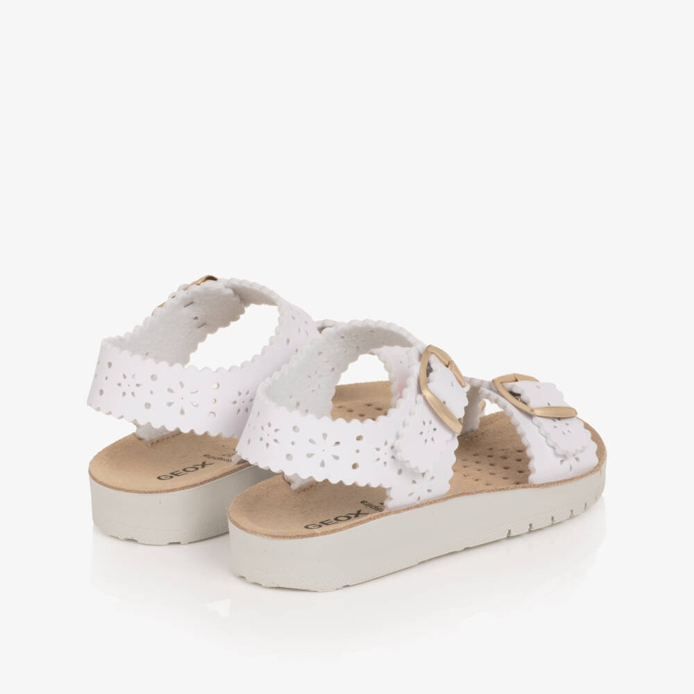 Geox-Girls White Cutwork Faux Leather Buckle Sandals | Childrensalon