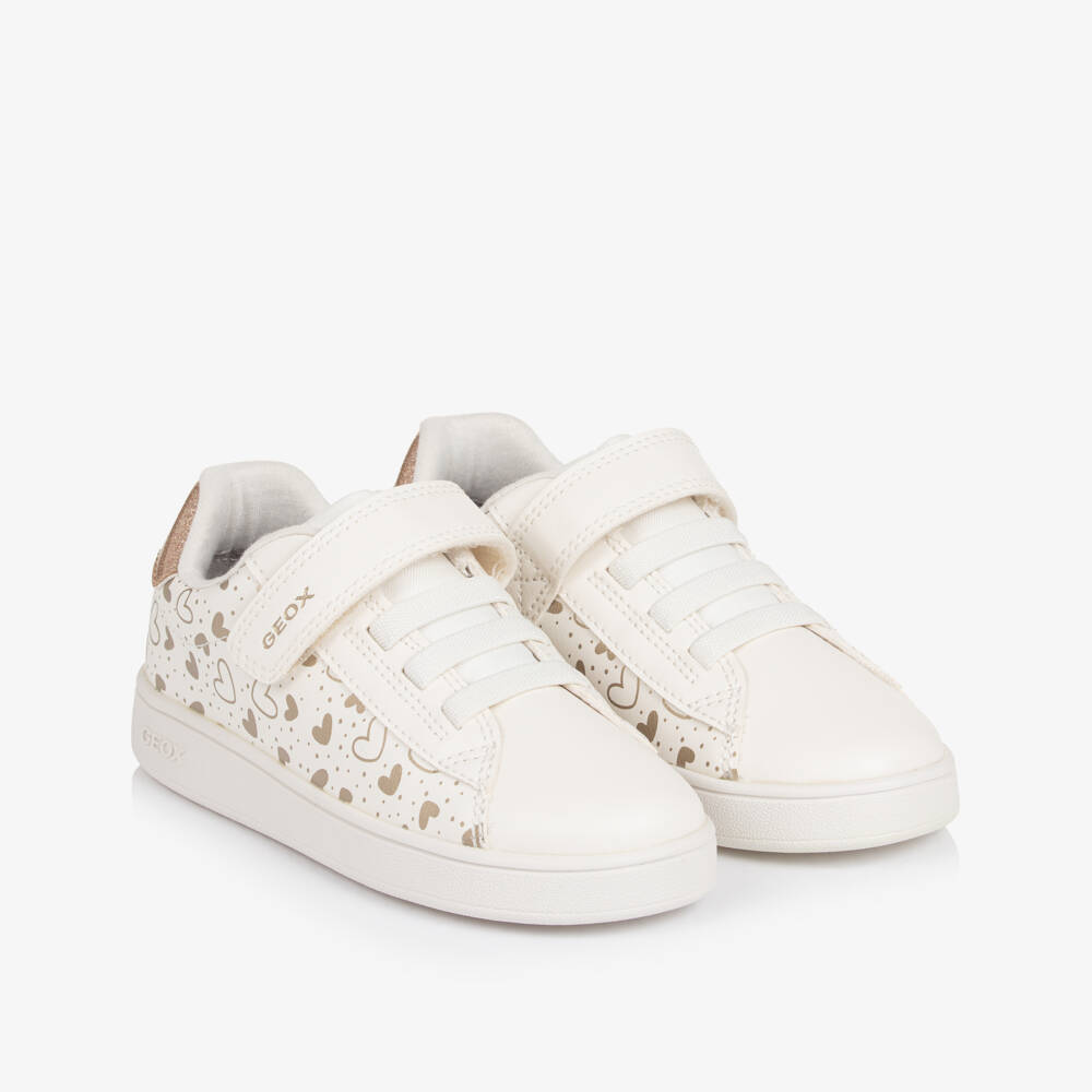 Geox-حذاء رياضي بطبعة قلب لون أبيض للبنات | Childrensalon