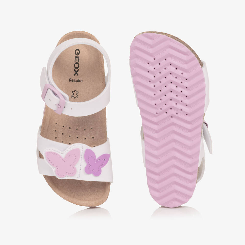 Geox-Girls White & Pink Butterfly Sandals | Childrensalon