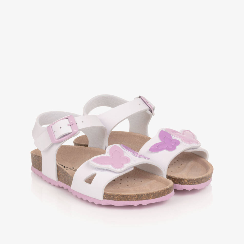 Geox-Girls White & Pink Butterfly Sandals | Childrensalon