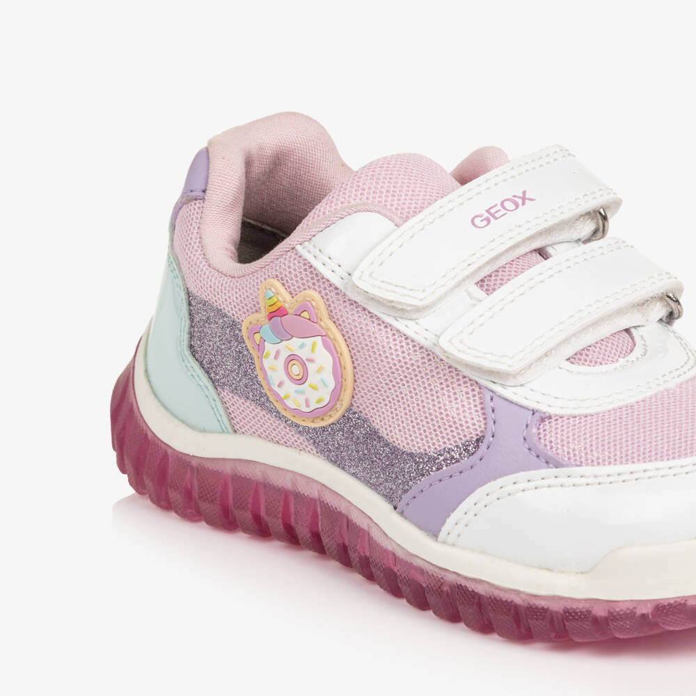 Geox-Girls White & Pink Light Up Doughnut Trainers | Childrensalon