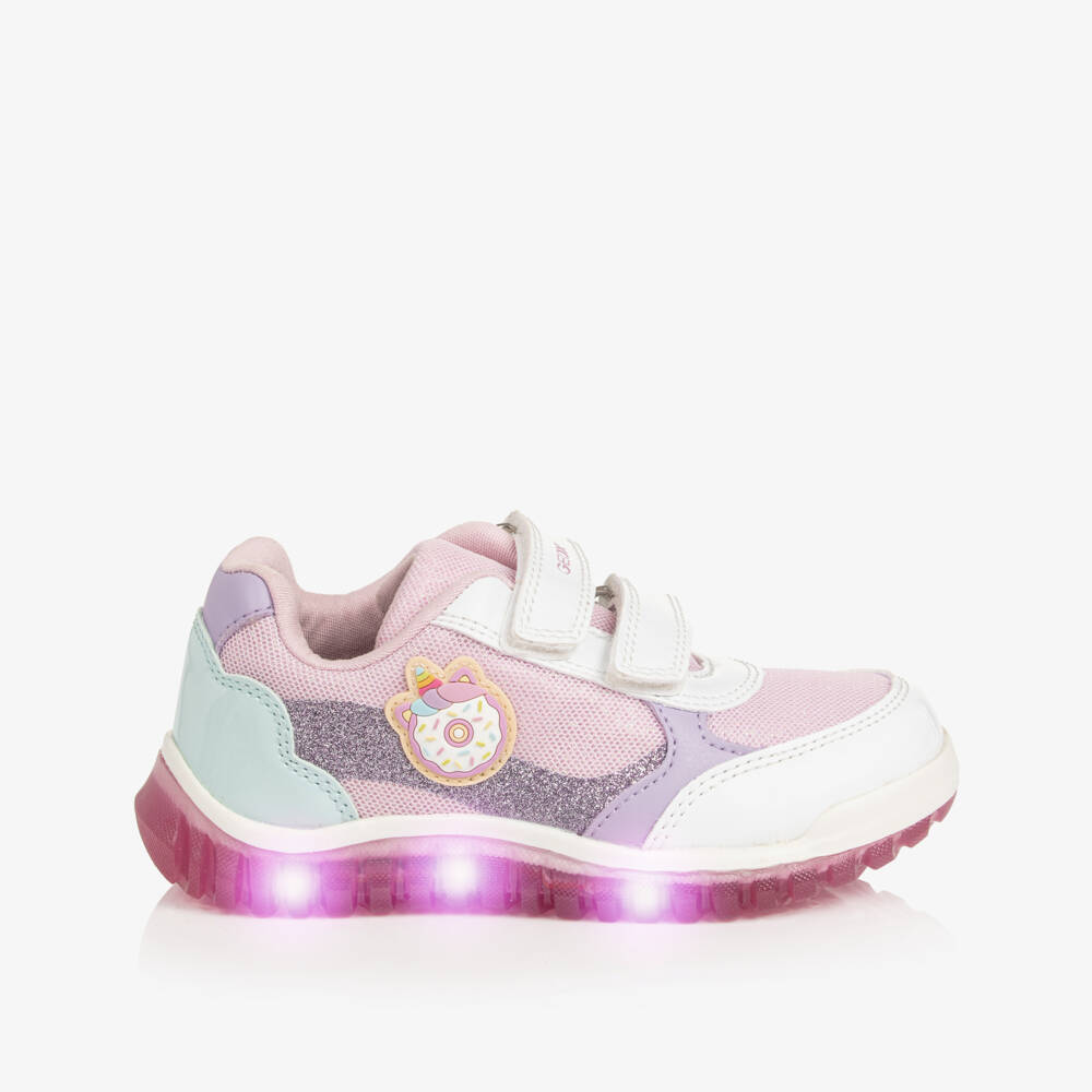 Geox-Girls White & Pink Light Up Doughnut Trainers | Childrensalon