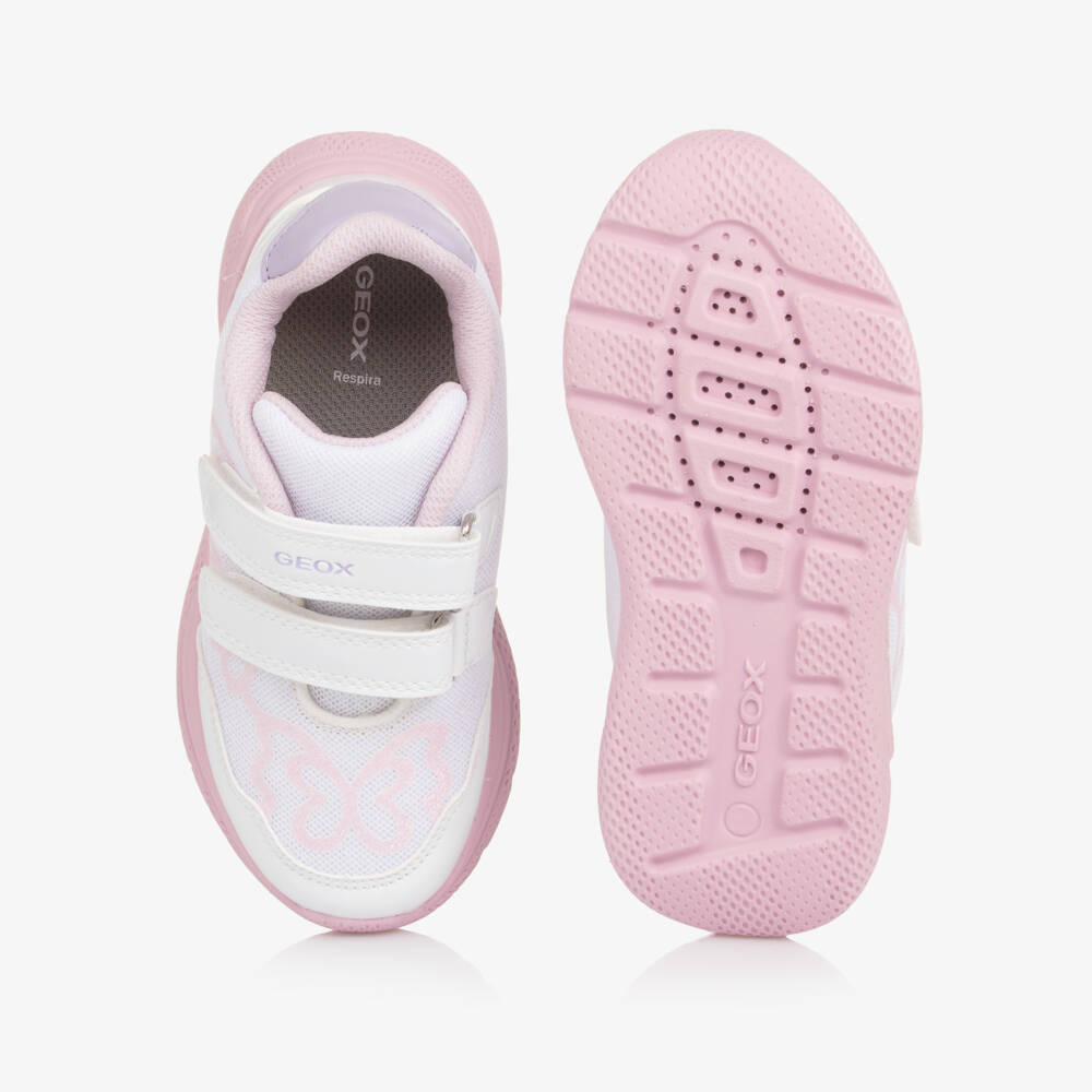Geox-Girls White & Pink Mesh Butterfly Trainers | Childrensalon