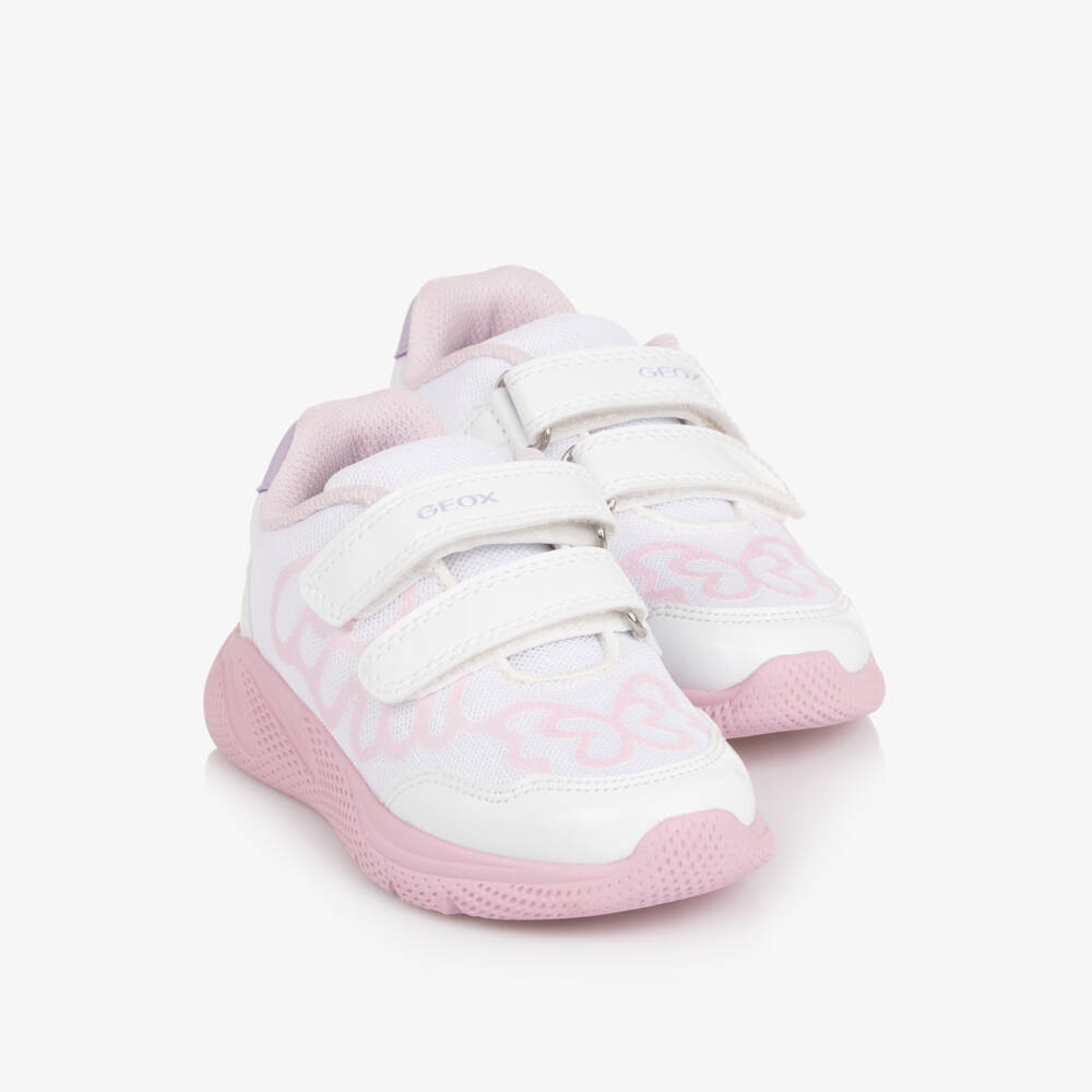 Geox-Girls White & Pink Mesh Butterfly Trainers | Childrensalon