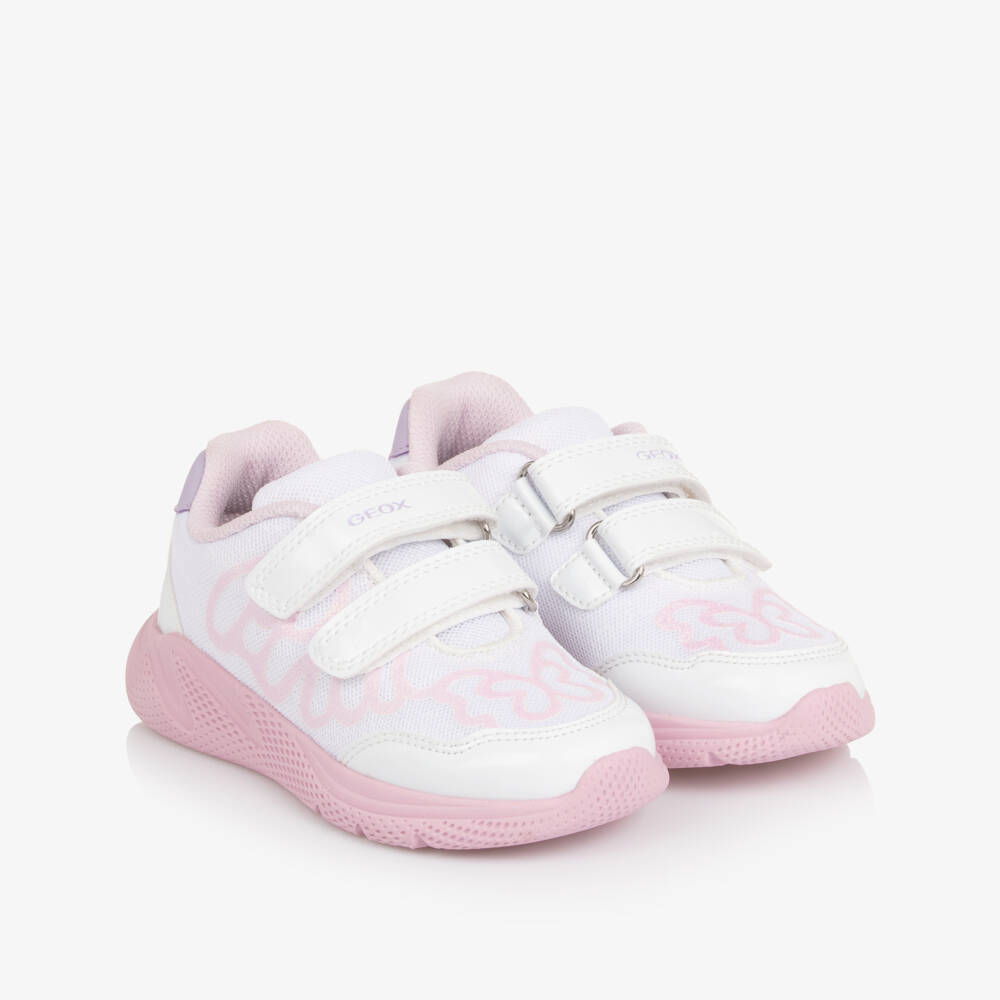 Geox-Girls White & Pink Mesh Butterfly Trainers | Childrensalon