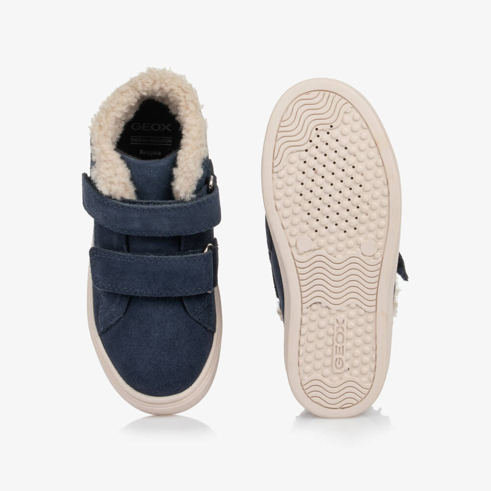 Geox-Navy Waterproof Suede Trainers with Sherpa Trims | Childrensalon